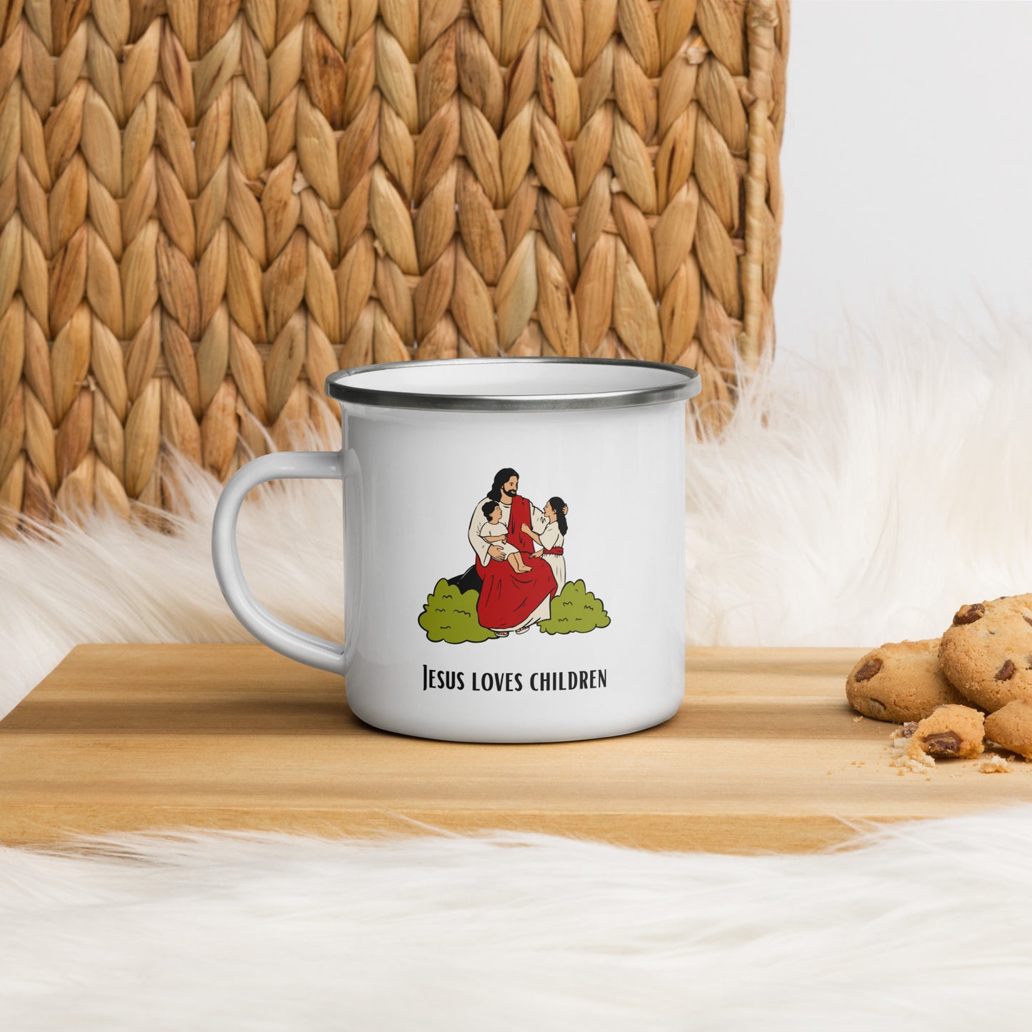 Emaille-Tasse für Kinder – "Jesus liebt Kinder" | Biblisches Motiv | 12oz/350ml