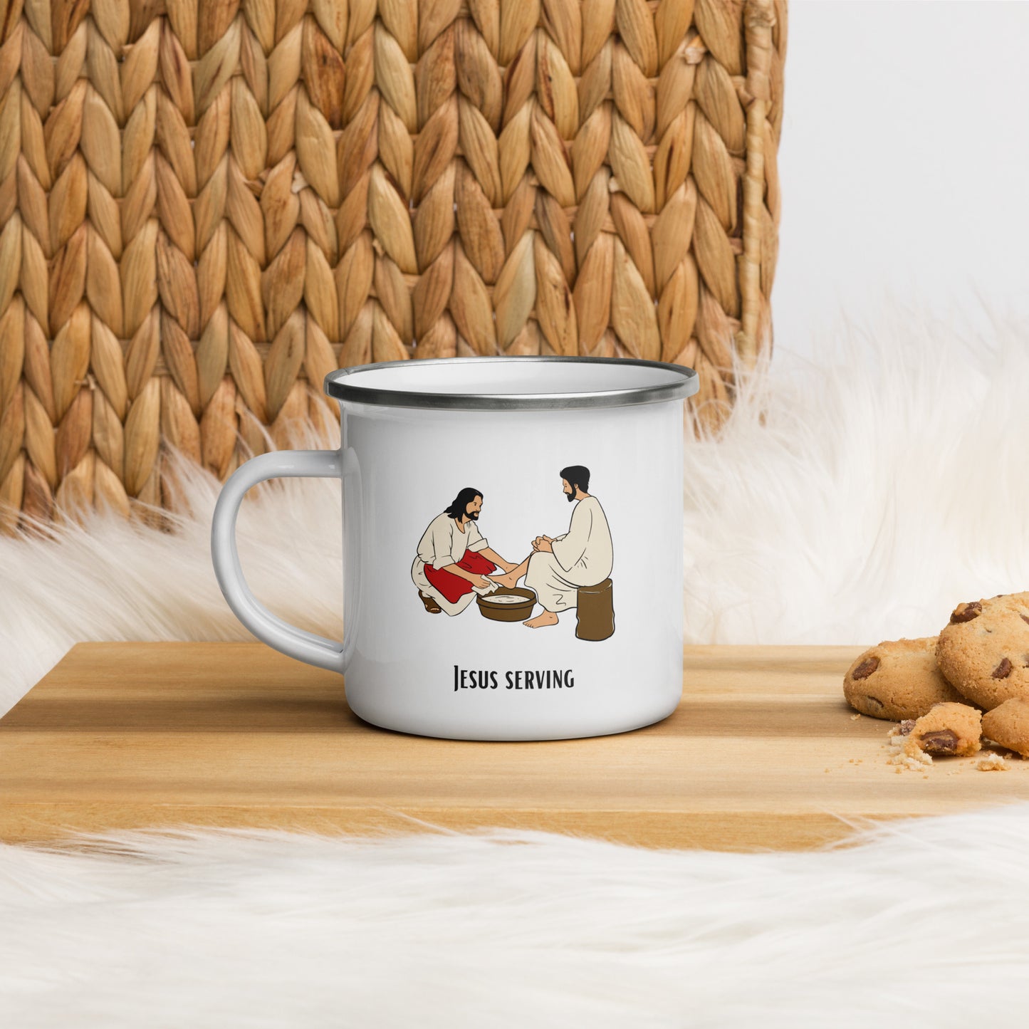 Emaille-Tasse für Kinder – Jesus wäscht Jüngern die Füße | Biblische Motive | 12oz/350ml