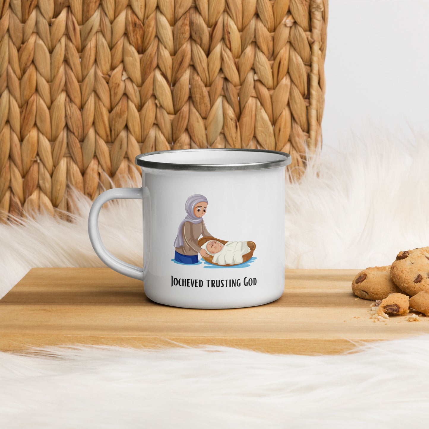 Emaille-Tasse für Kinder – "Jocheved im Gottvertrauen" | Biblisches Motiv | 12oz/350ml