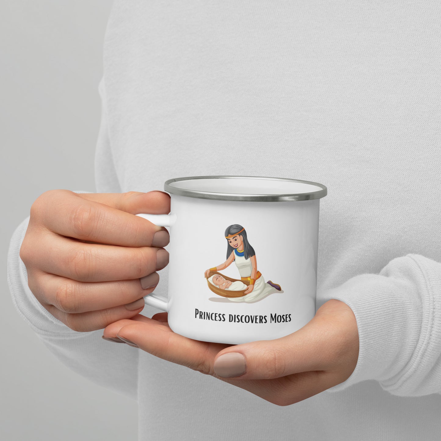 Emaille-Tasse für Kinder – "Prinzessin entdeckt Mose" | Biblisches Motiv | 12oz/350ml