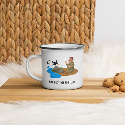 Emaille-Tasse für Kinder – Gott versorgt Elia durch Raben | Biblisches Motiv | 12oz/350ml