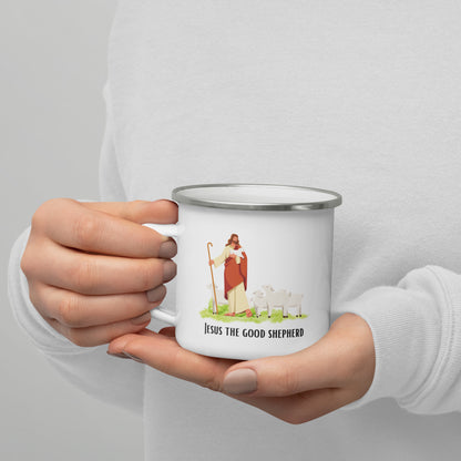 Emaille-Tasse für Kinder – "Jesus der Gute Hirte" | Biblisches Motiv | 12oz/350ml