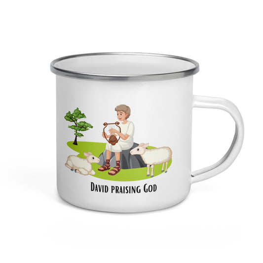 Emaille-Tasse für Kinder – "David Gott preisend/lobend" | Biblisches Motiv | 12oz/350ml