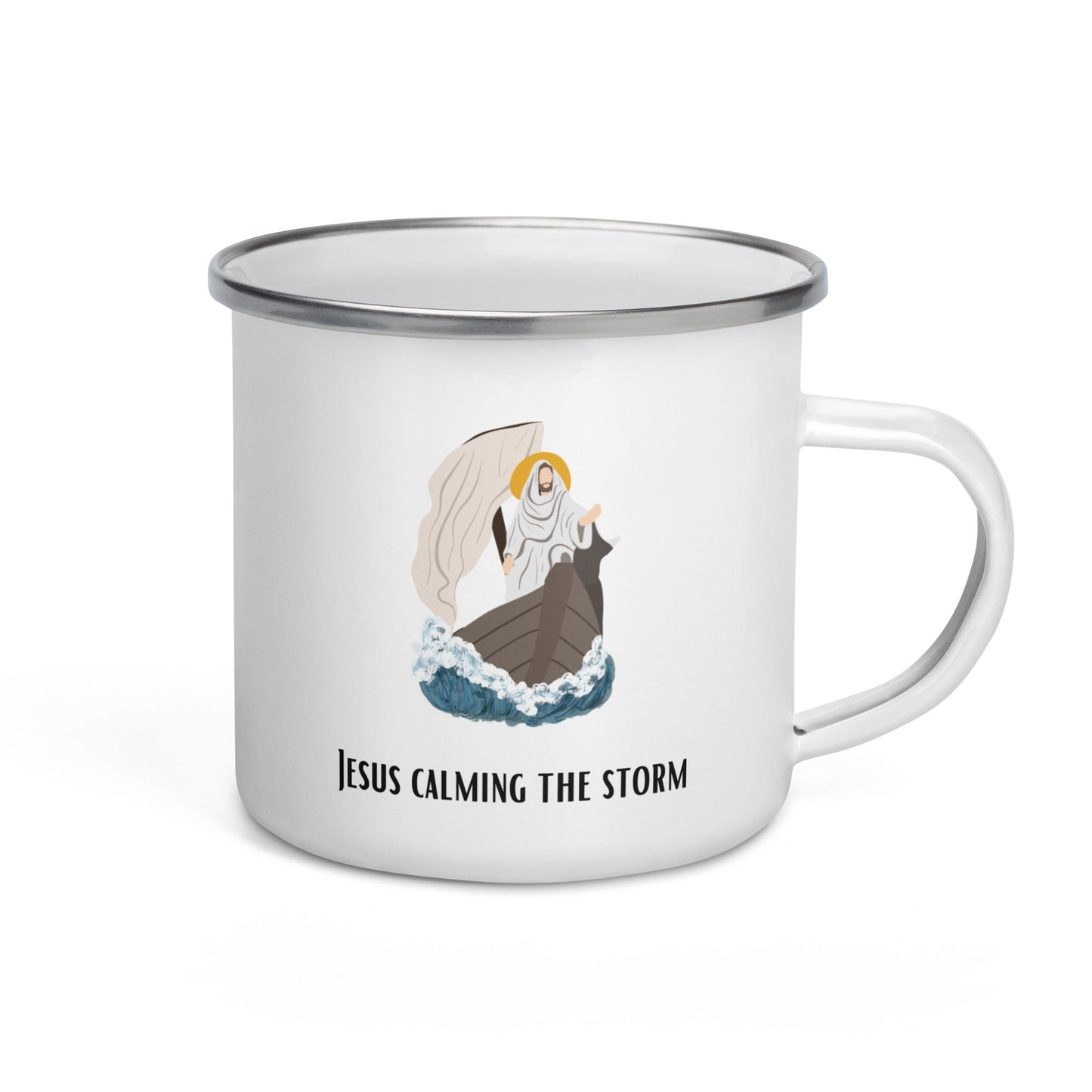 Emaille-Tasse für Kinder – "Jesus stillt den Sturm" | Biblisches Motiv | 12oz/350ml