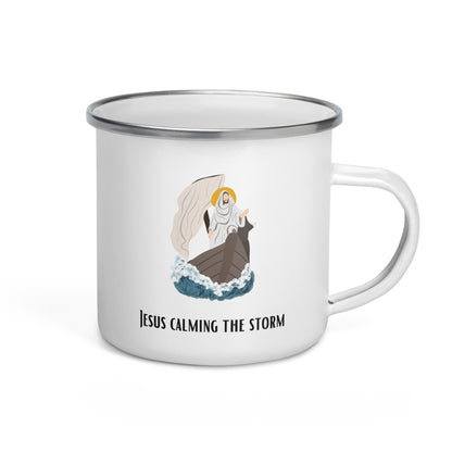 Emaille-Tasse für Kinder – "Jesus stillt den Sturm" | Biblisches Motiv | 12oz/350ml