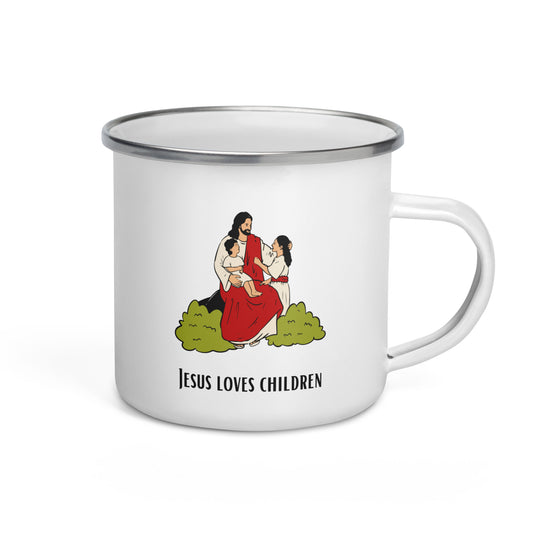 Emaille-Tasse für Kinder – "Jesus liebt Kinder" | Biblisches Motiv | 12oz/350ml