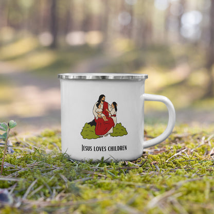 Emaille-Tasse für Kinder – "Jesus liebt Kinder" | Biblisches Motiv | 12oz/350ml