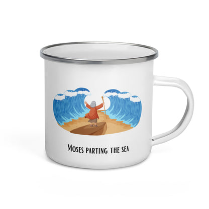 Tasse en émail pour enfants – « Moïse séparant la mer » | Motif biblique | 12 onces/350 ml