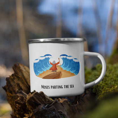 Tasse en émail pour enfants – « Moïse séparant la mer » | Motif biblique | 12 onces/350 ml