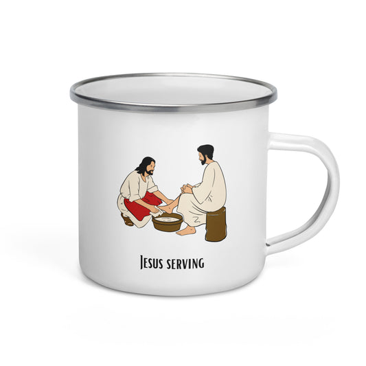 Emaille-Tasse für Kinder – Jesus wäscht Jüngern die Füße | Biblische Motive | 12oz/350ml