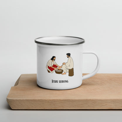 Emaille-Tasse für Kinder – Jesus wäscht Jüngern die Füße | Biblische Motive | 12oz/350ml