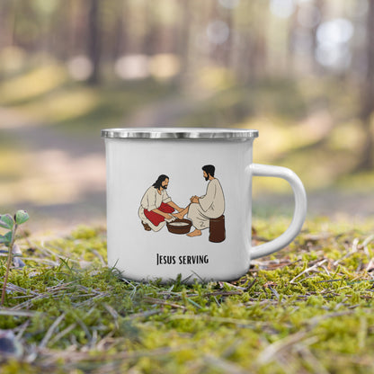 Emaille-Tasse für Kinder – Jesus wäscht Jüngern die Füße | Biblische Motive | 12oz/350ml