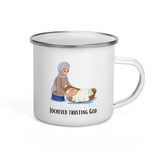 Emaille-Tasse für Kinder – "Jocheved im Gottvertrauen" | Biblisches Motiv | 12oz/350ml