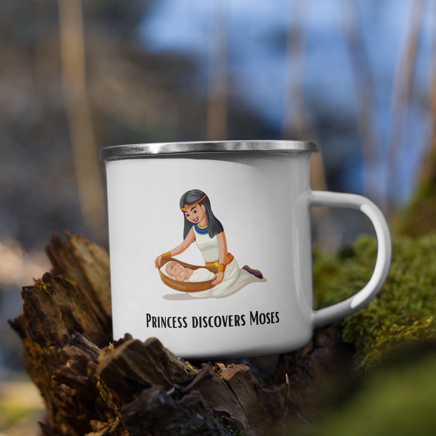 Emaille-Tasse für Kinder – "Prinzessin entdeckt Mose" | Biblisches Motiv | 12oz/350ml