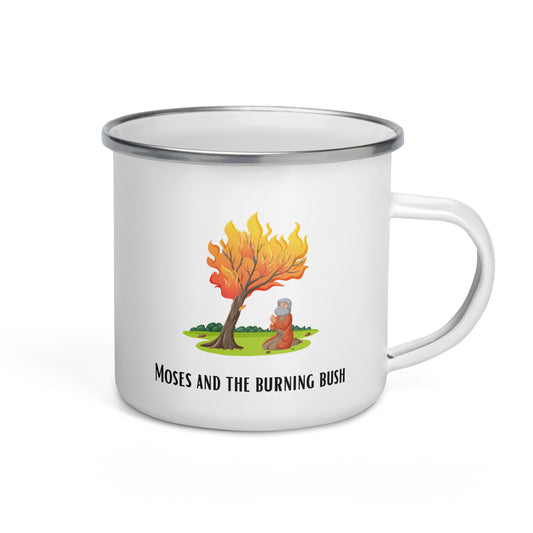 Emaille-Tasse für Kinder – "Mose und der brennende Busch" | Biblisches Motiv | 12oz/350ml