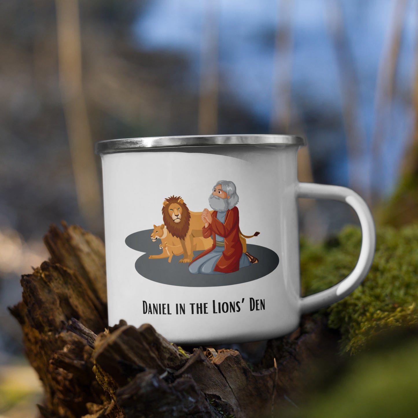 Emaille-Tasse für Kinder – "Daniel in der Löwengrube" | Biblisches Motiv | 12oz/350ml