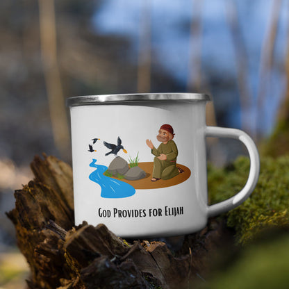 Emaille-Tasse für Kinder – Gott versorgt Elia durch Raben | Biblisches Motiv | 12oz/350ml