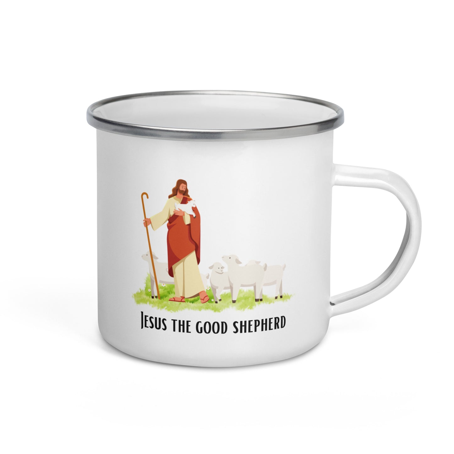 Emaille-Tasse für Kinder – "Jesus der Gute Hirte" | Biblisches Motiv | 12oz/350ml