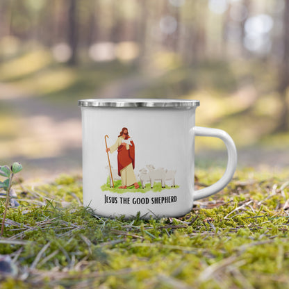 Emaille-Tasse für Kinder – "Jesus der Gute Hirte" | Biblisches Motiv | 12oz/350ml