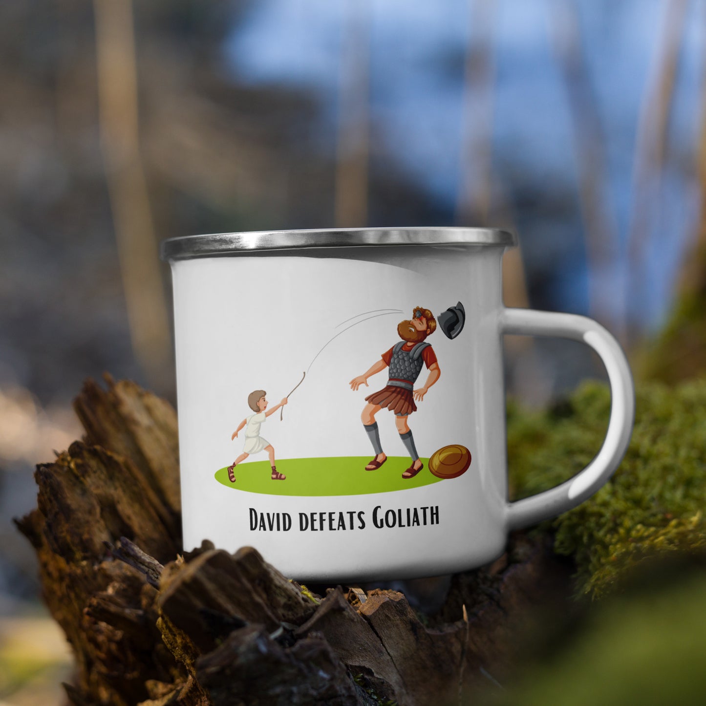 Tasse émaillée pour enfants - « David et Goliath » | Motif biblique | 12 onces/350 ml