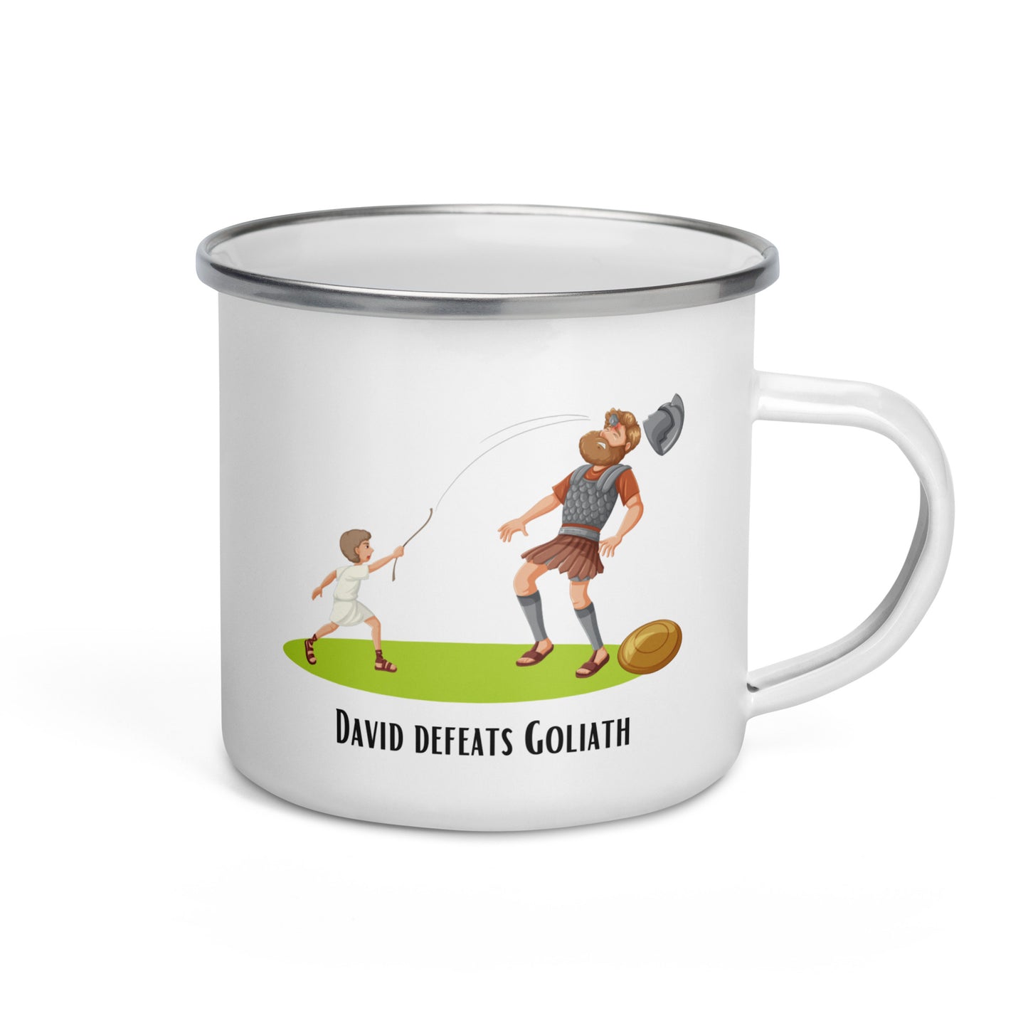 Tasse émaillée pour enfants - « David et Goliath » | Motif biblique | 12 onces/350 ml