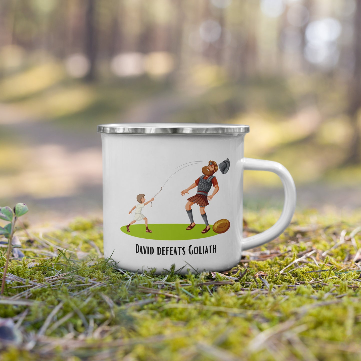 Tasse émaillée pour enfants - « David et Goliath » | Motif biblique | 12 onces/350 ml